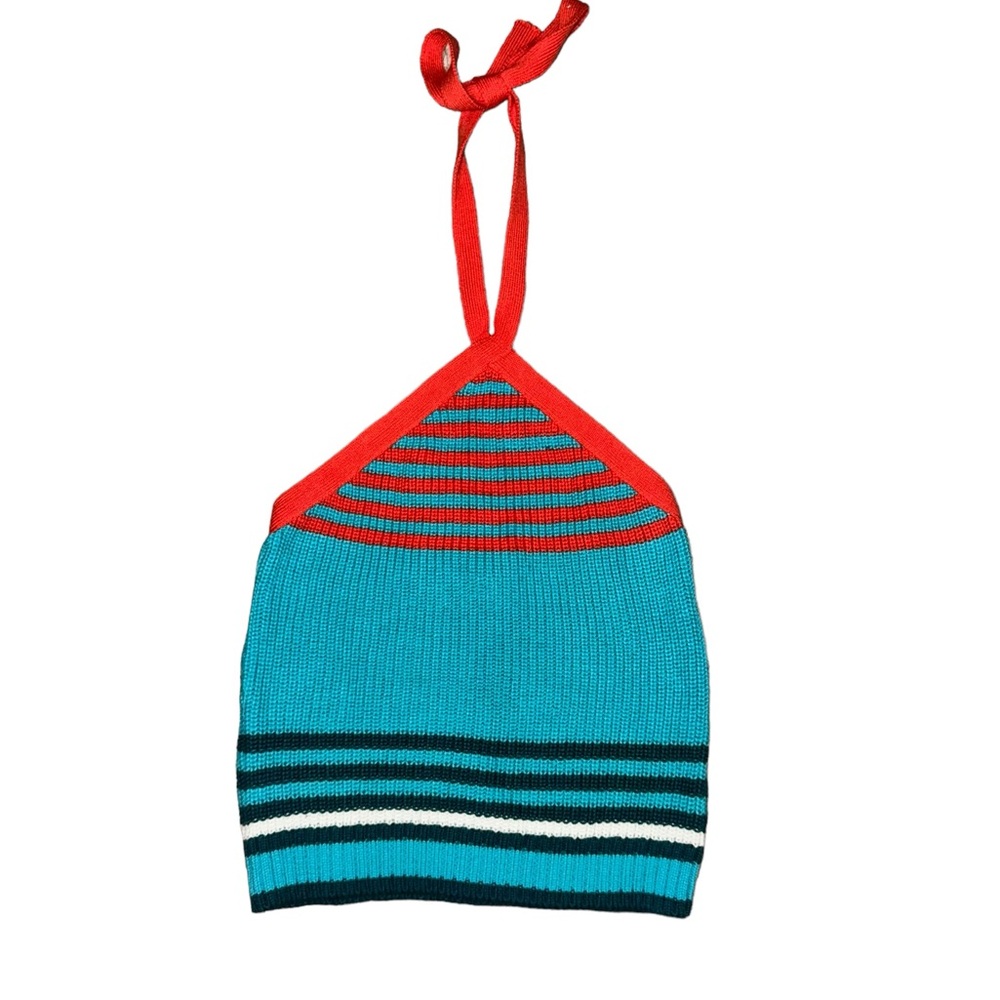 Zara Orange Blue Neon Knit Stripe Halter Top Women’s Size Small - Picture 2 of 4
